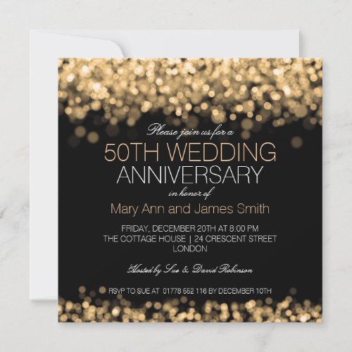 50th Wedding Anniversary Gold Lights Invitation