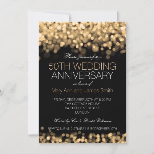 50th Wedding Anniversary Gold Lights Invitation