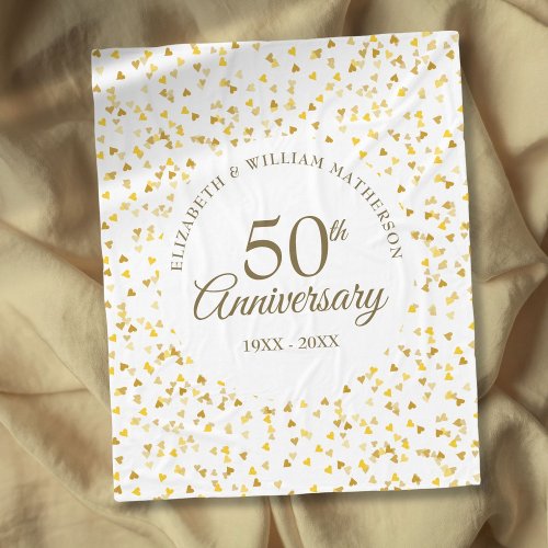 50th Wedding Anniversary Gold Love Hearts Confetti Fleece Blanket