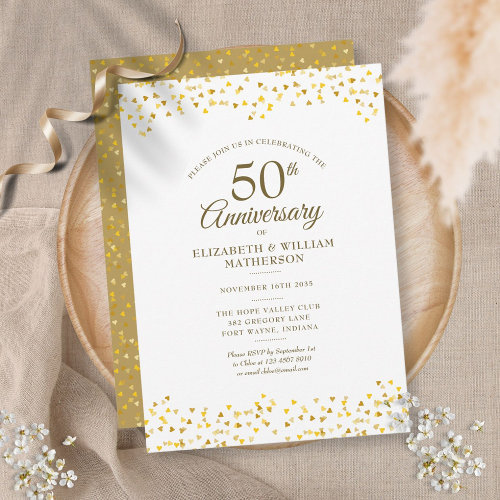 50th Wedding Anniversary Gold Love Hearts Confetti