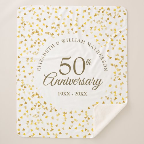 50th Wedding Anniversary Gold Love Hearts Confetti Sherpa Blanket