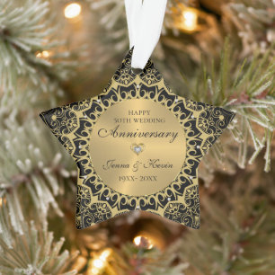 50th Wedding Anniversary Gold Mandala On Black Ornament