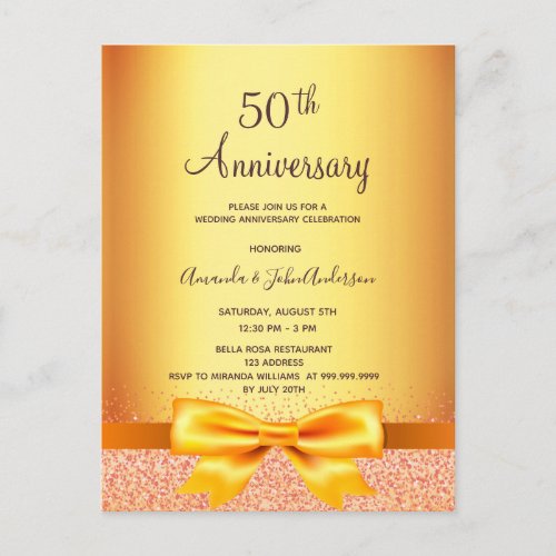 50th wedding anniversary gold metallic invitation postcard