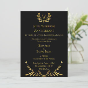 50th Wedding Anniversary Gold Monogram Invitation