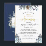 50th Wedding Anniversary, Gold, Navy Blue Floral Invitation<br><div class="desc">Exquisite 25th (or other) wedding anniversary invitation with gold details and navy, pale blue and gray hand painted watercolor floral details. Ability to change anniversary number to suit your needs. Use of modern elegant Script and block typography. Back in elegant navy blue tone and central captivating floral detail. Coordinating products...</div>