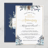 50th Wedding Anniversary, Gold, Navy Blue Floral