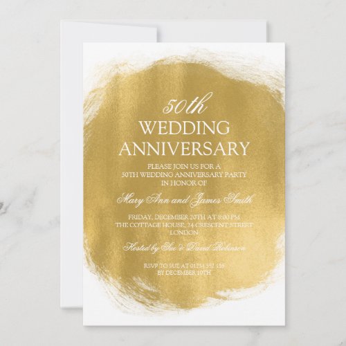 50th Wedding Anniversary Gold Paint Look Invitation