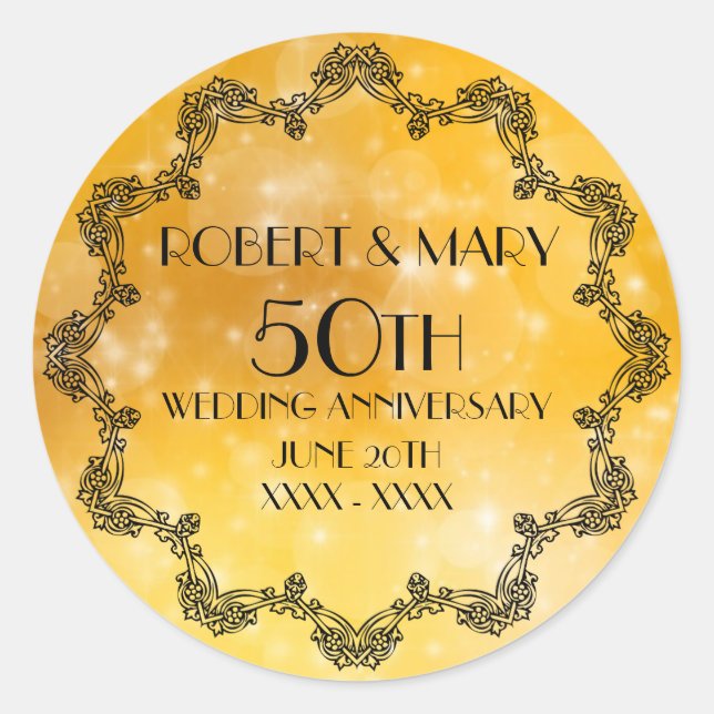 50TH Wedding Anniversary Gold Personalized Classic Round Sticker (Front)