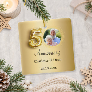 50th wedding anniversary gold photo ceramic ornament