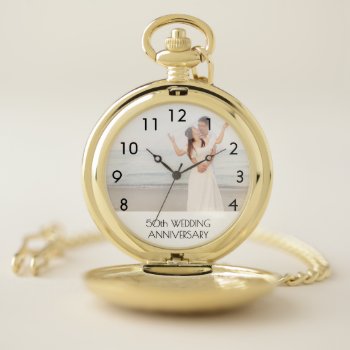 50th Wedding Anniversary Gold Photo Couple Pocket Watch by Thunes at Zazzle