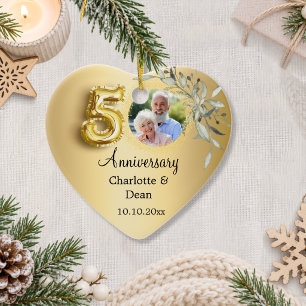 50th wedding anniversary gold photo greenery heart ceramic ornament