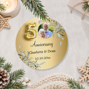 50th wedding anniversary gold photo greenery metal ornament