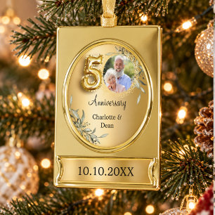 50th wedding anniversary gold photo greenery plated banner ornament