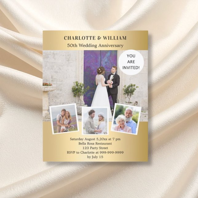 50th wedding anniversary gold photo invitation (Creator Uploaded)