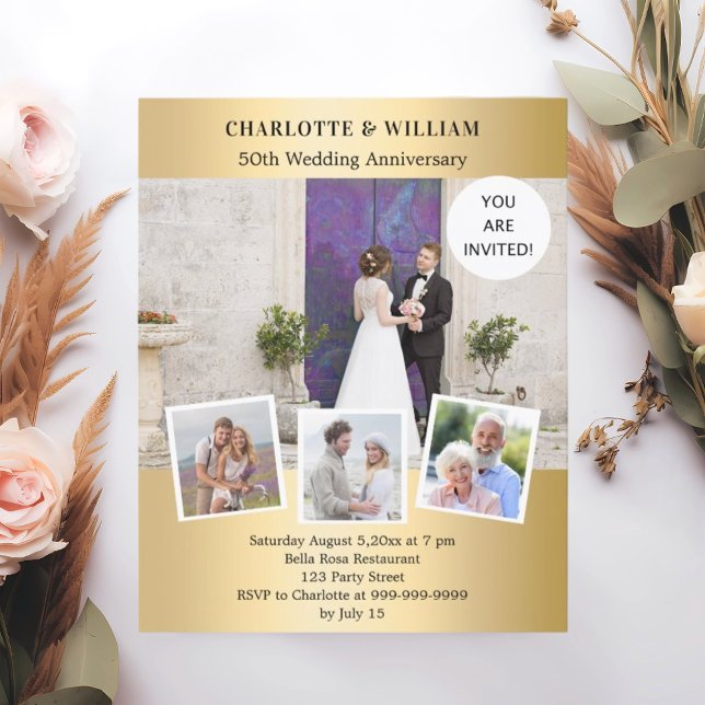 50th wedding anniversary gold photo invitation (Creator Uploaded)