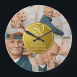 50th Wedding Anniversary Gold Photo Large Clock<br><div class="desc">50th Wedding Anniversary Gold 4 Photo Design. Personalize with your photos,  names,  and date.</div>