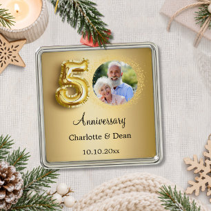 50th wedding anniversary gold photo metal ornament