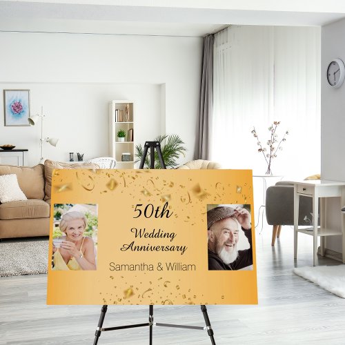 50th wedding anniversary gold photo monogram foam board