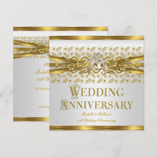 50th Wedding Anniversary Gold Rings Floral White Invitation