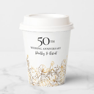 50th Wedding Anniversary Gold Roses Custom Napkin Paper Cups