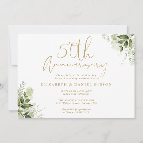 50th Wedding Anniversary Gold Script Floral Photo Invitation