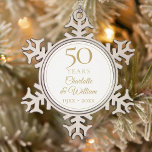 50th Wedding Anniversary Gold Script Snowflake Pewter Christmas Ornament<br><div class="desc">This chic 50th wedding anniversary design can be personalized with your special fiftieth-anniversary information in elegant gold text. Designed by Thisisnotme©</div>