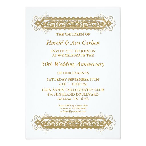 50th Wedding Anniversary Gold Scroll Party Card | Zazzle