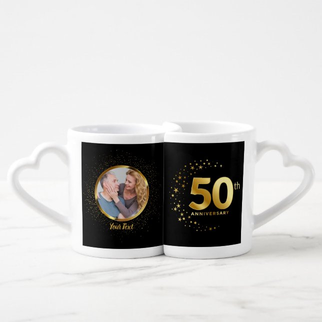 50th Wedding Anniversary Gold Sparkle Coffee Mug Set (Front Nesting)