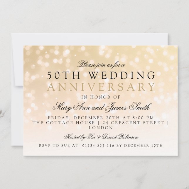 50th Wedding Anniversary Gold Sparkle Lights Invitation (Front)