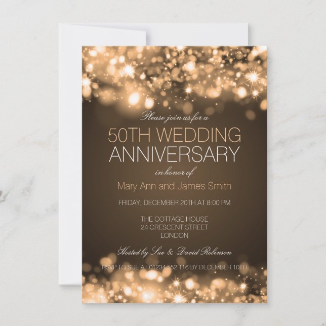 50th Wedding Anniversary Gold Sparkling Lights Invitation (Front)