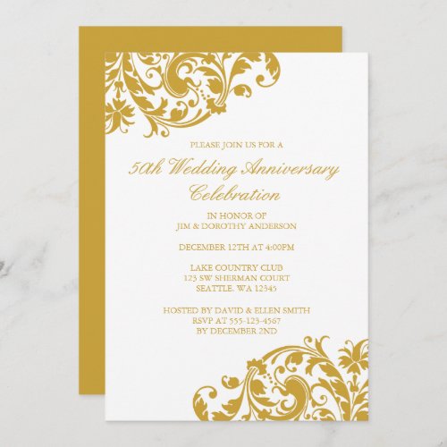 50th Wedding Anniversary Gold Swirl Flourish Invitation