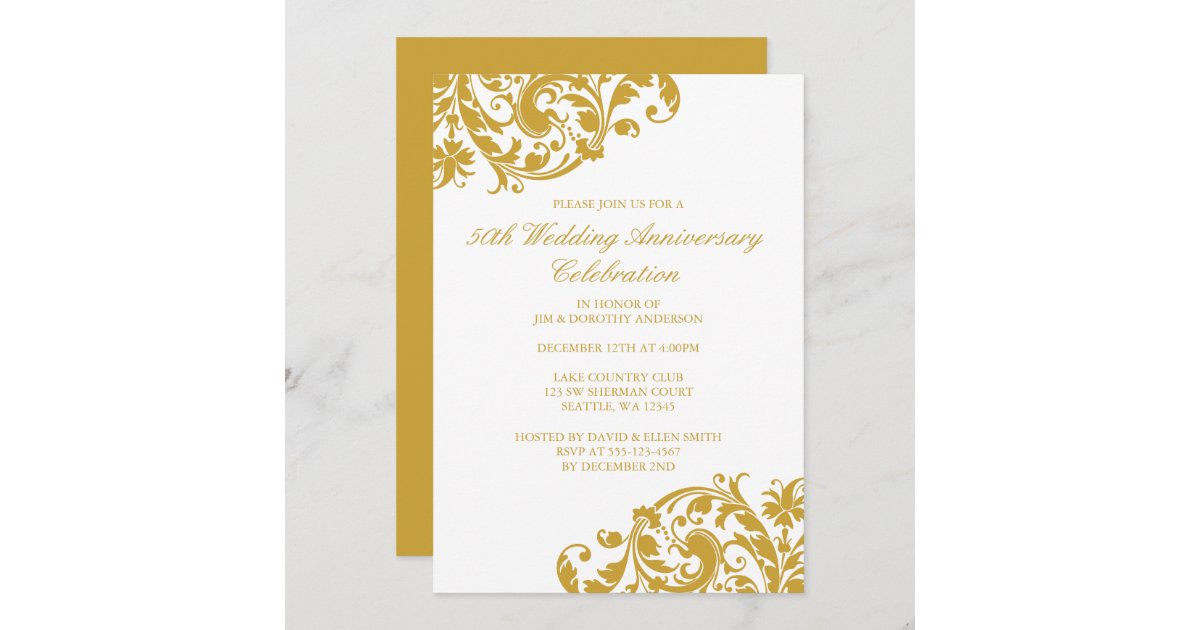 50th Wedding Anniversary Gold Swirl Flourish Invitation | Zazzle