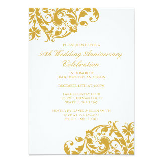 50th Wedding Anniversary Gold Swirl Flourish Invitation