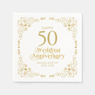 50th Wedding Anniversary Gold Swirls Frame Napkins