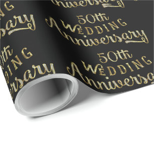 50th Wedding Anniversary Gold text Design Wrapping Paper