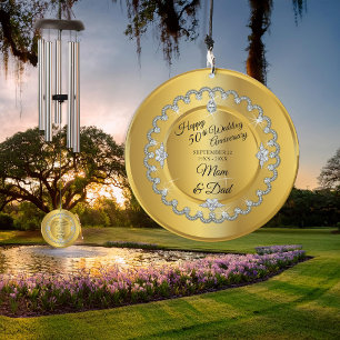 50th Wedding Anniversary Gold Tone Photo Keepsake Wind Chime