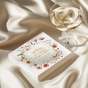 50th Wedding Anniversary Gold Typography Flower Napkins