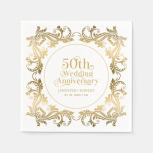50th Wedding Anniversary Gold Typography Frame 3 Napkins
