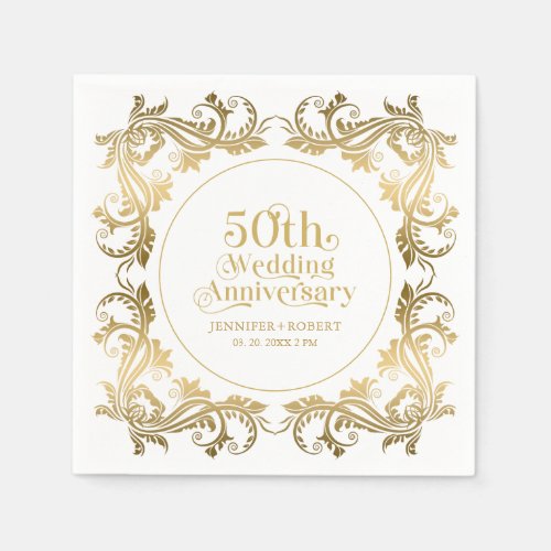 50th Wedding Anniversary Gold Typography Frame 3 Napkins