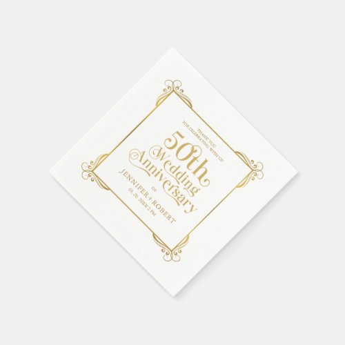 50th Wedding Anniversary Gold Typography Frame Napkins
