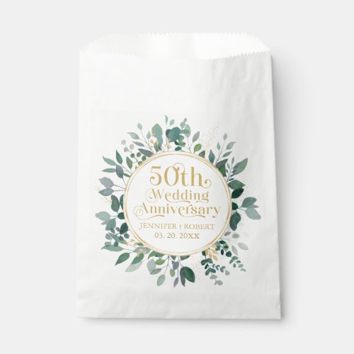 50th Wedding Anniversary Gold Typography  Greenery Favor Bag