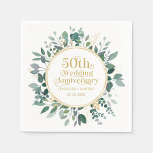 50th Wedding Anniversary Gold Typography Greenery Napkins