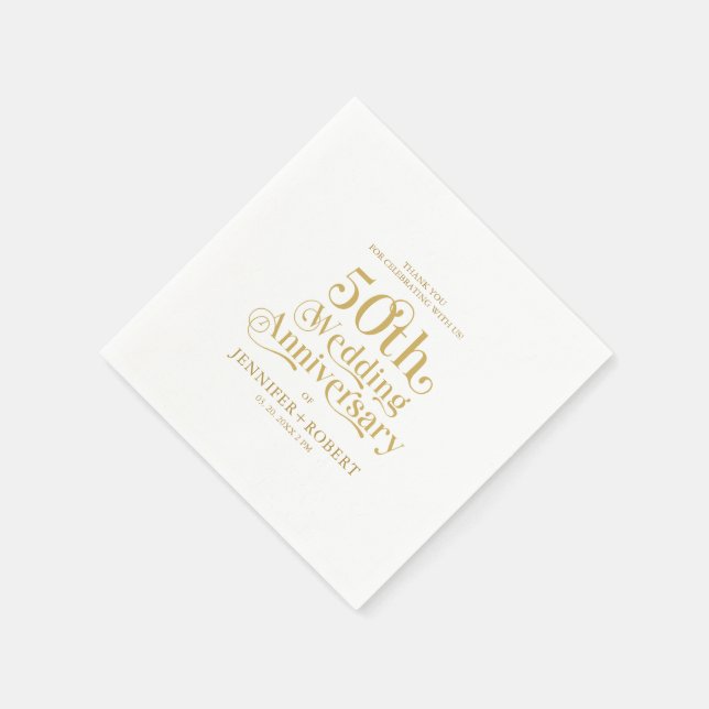 50th Wedding Anniversary Gold Typography Napkins (Corner)
