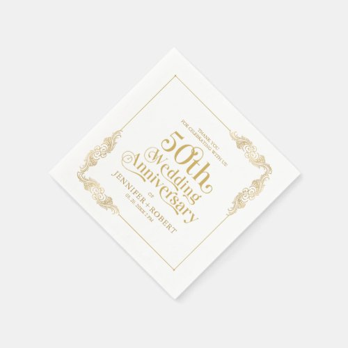 50th Wedding Anniversary Gold Typography Napkins