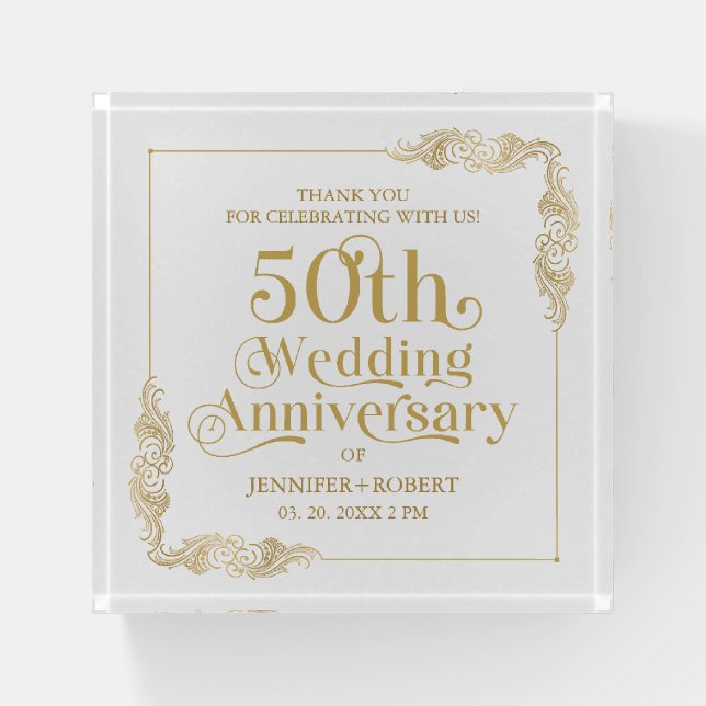 50th Wedding Anniversary Gold Typography Paperweight (Front)
