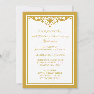 50th Wedding Anniversary Gold Vintage Flourish Invitation