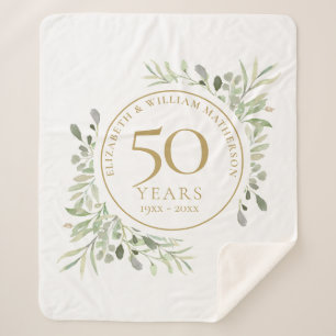 50th Wedding Anniversary Gold Watercolor Greenery Sherpa Blanket