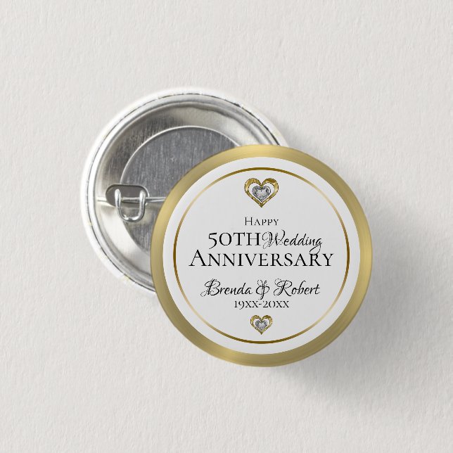 50th Wedding Anniversary Gold & White Button (Front & Back)