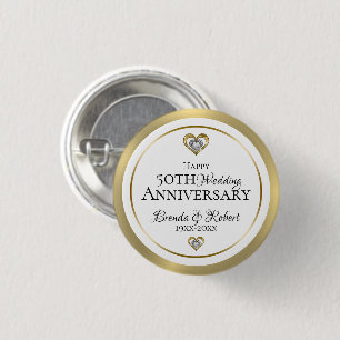 50th Wedding Anniversary Gold & White Button