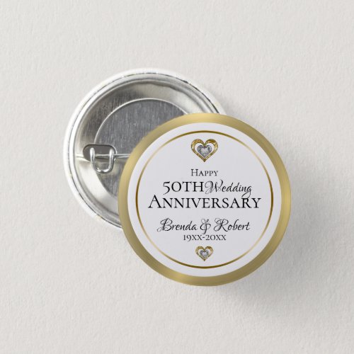 50th Wedding Anniversary Gold  White Button